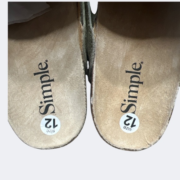 Simple Shoes Woens Size 12 Olive Green Suede Mule Clog Slip On Cork Footbed - Picture 7 of 9